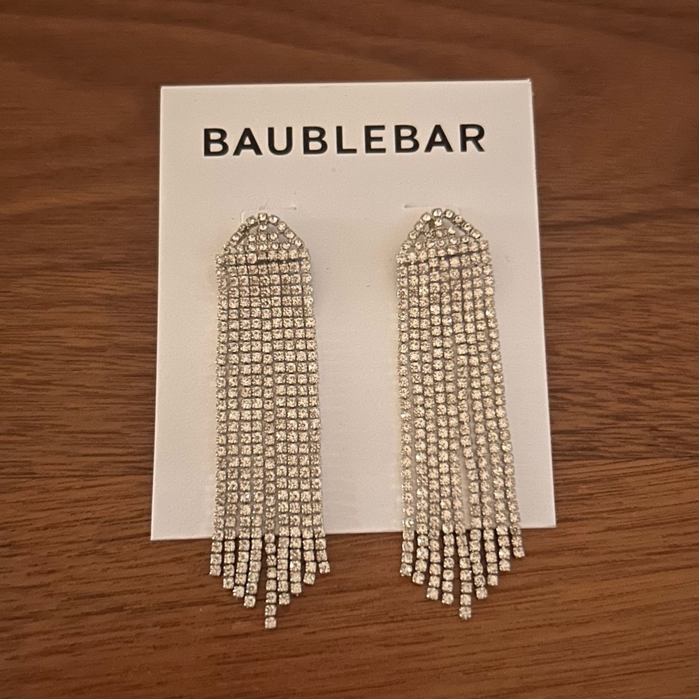BaubleBar Silver Cascading Crystal Earrings